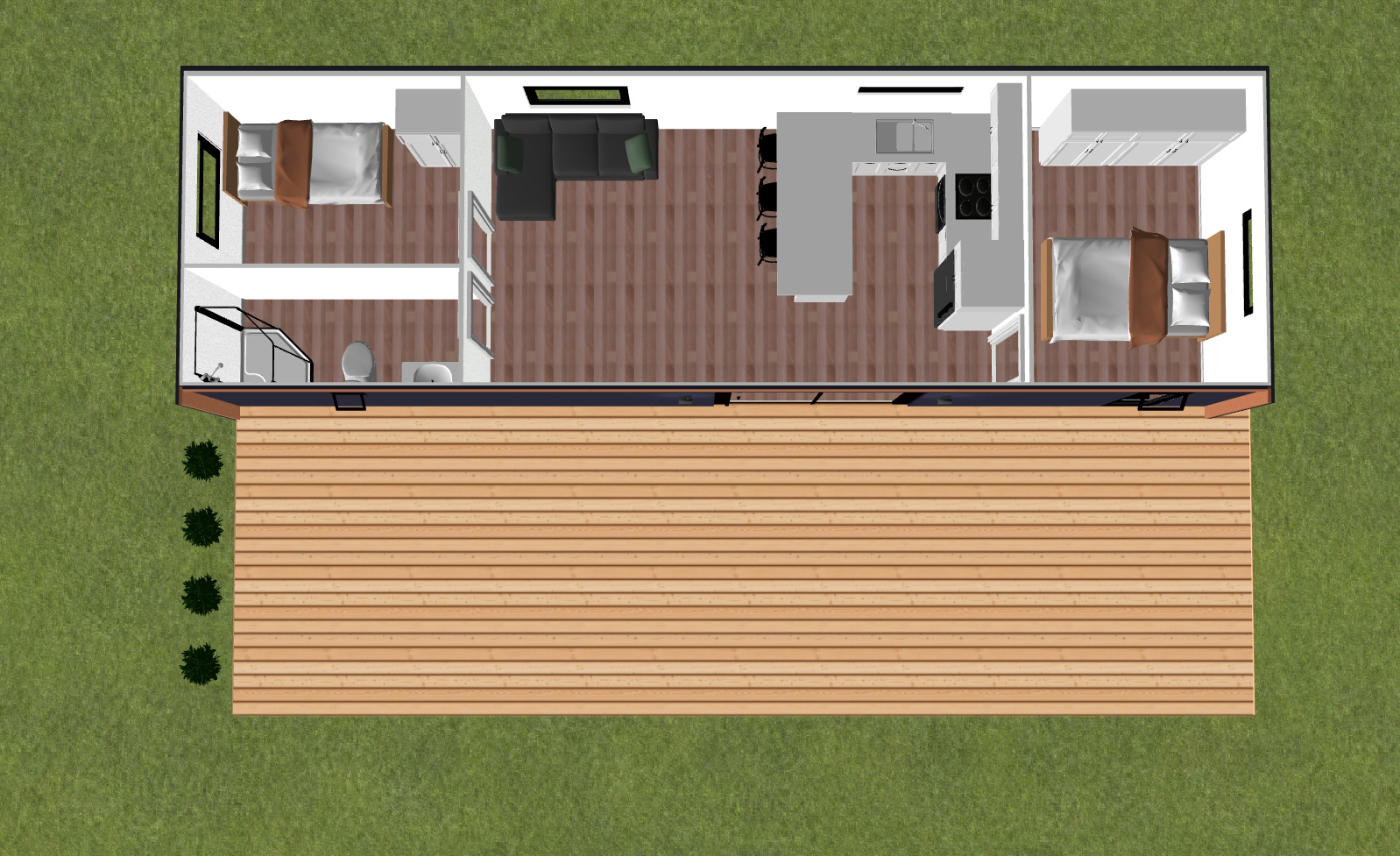 12m x 3.6m - Full kitchen with breakfast bar - birds eye view