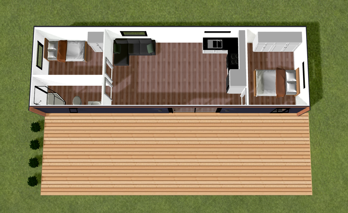 2 bedroom - mid kitchen - 12m x 3.6m