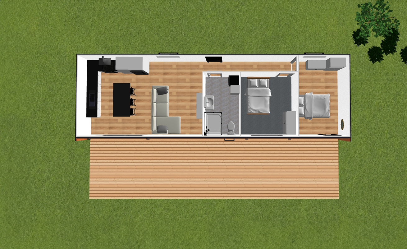 Deluxe 2 bedroom 13.2m x 4.2m ModPod Home - Birds eye view